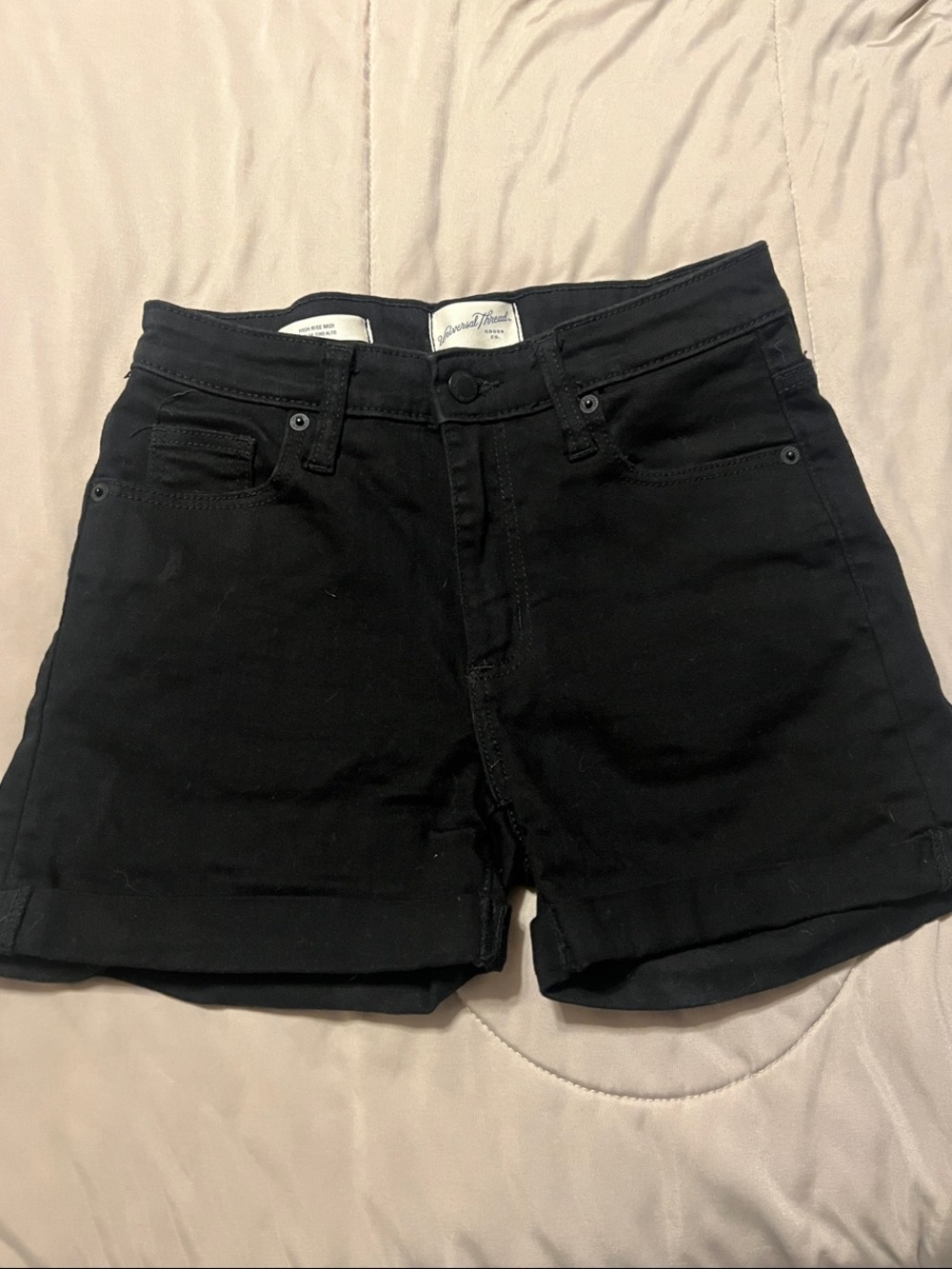 Universal Thread High-Rise Black Cuffed Midi Denim Shorts - Women's